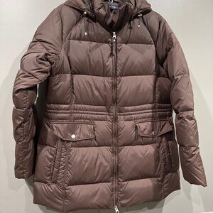 Lands End Women’s..gathered Waist..long Down Filled Coat BrownSz L..14-16